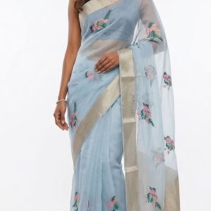pastel powder blue sheer saree
