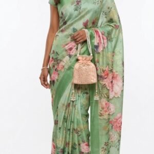 pastel mint green floral saree