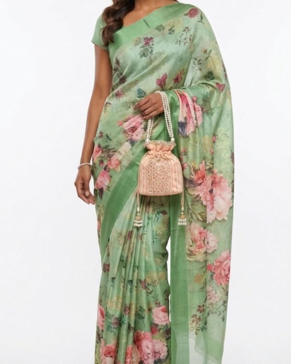 Home pastel mint green floral saree