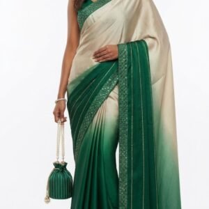 elegant cream to deep green ombre designer saree