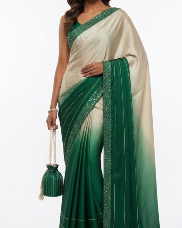 Home elegant cream to deep green ombre designer saree