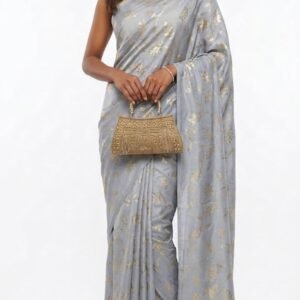 soft silver grey tissue silk saree