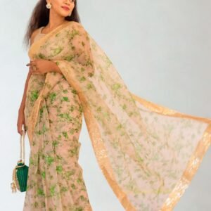 pastel floral gold border saree