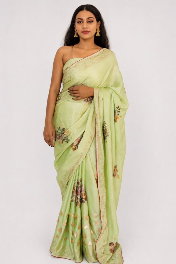 Home soft lime green saree