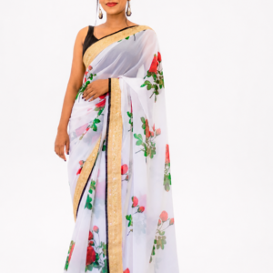 white sheer organza style saree