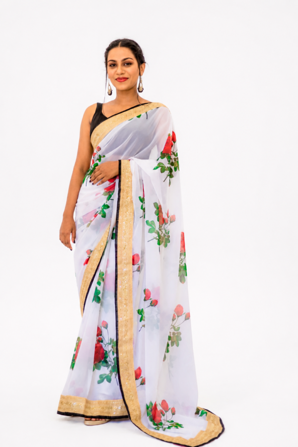 Home white sheer organza style saree