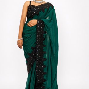 emerald green georgette saree