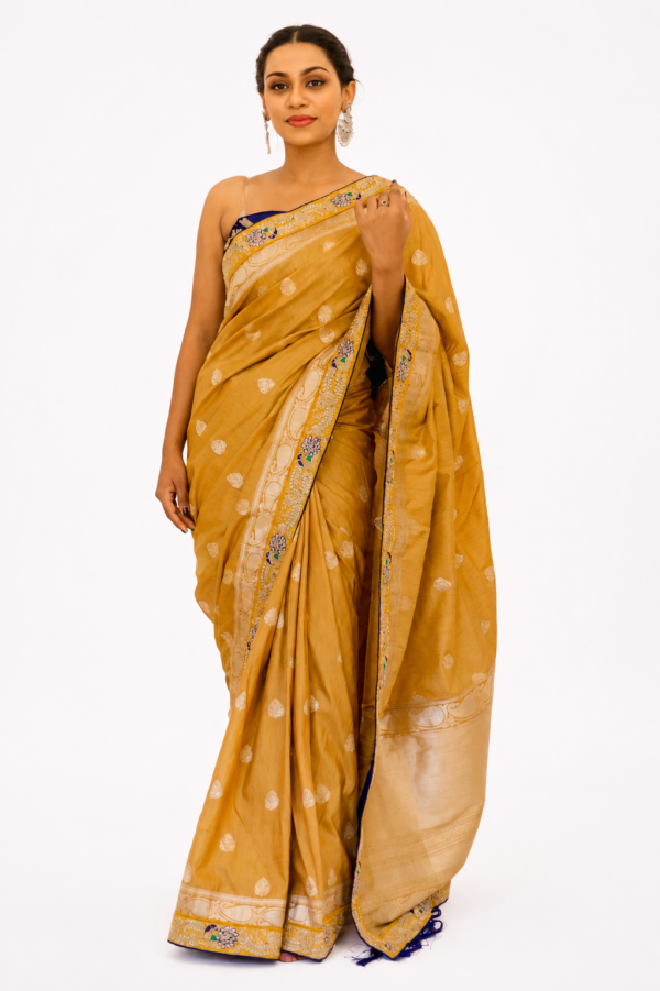 Home golden traditional saree