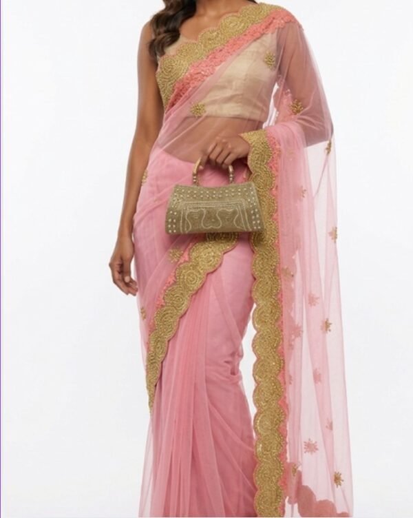Home blush pink sheer saree