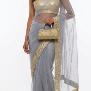 light grey net saree