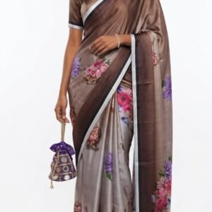 silky brown gradient saree