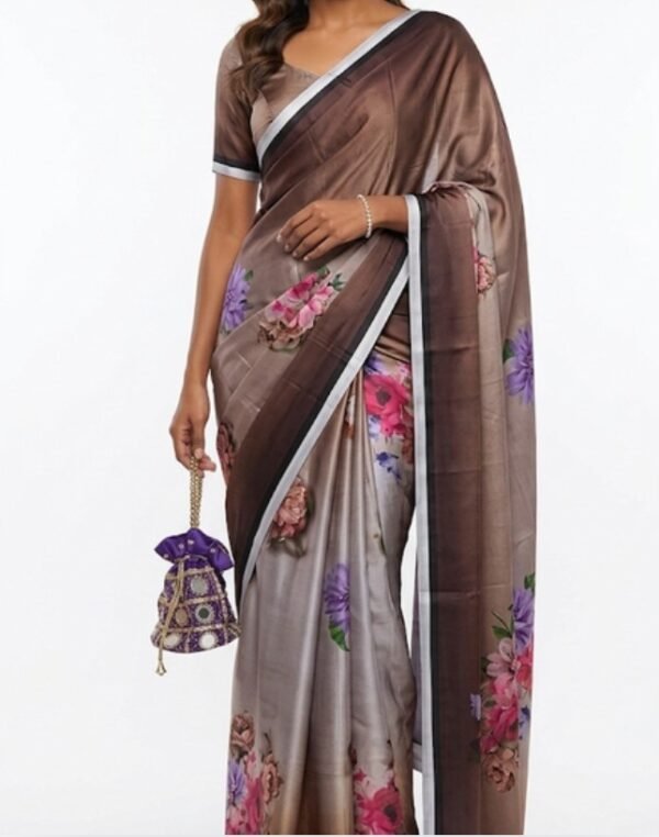 Home silky brown gradient saree